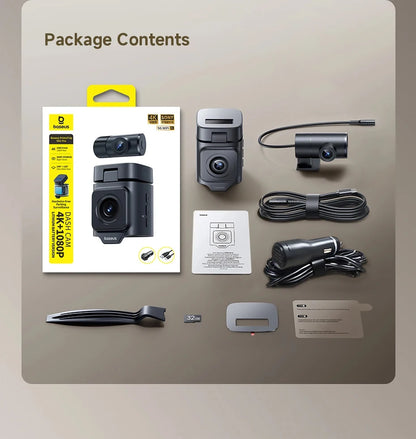 Baseus 4K Dash Cam for SONY Sensor STARVIS Night Vision Front and Rear Car Camera ADAS WiFi6 GPS 24H Parking Dashcam