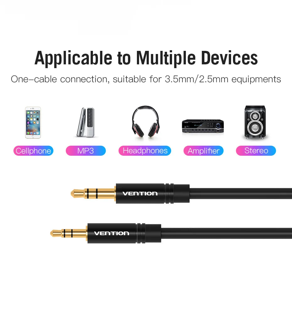 Vention Aux Cable 2.5mm to 3.5mm Audio Cable Jack 3.5 to 2.5 Male Aux Cable For Car Smartphone Speaker Headphone Mobile Phone
