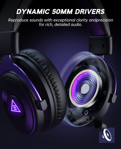 Oneodio EKSA E900 WT 2.4G Wireless Gaming Headset Tri-Mode Over Ear Bluetooth Headphones Gamer With Mic RGB For PC PS4 PS5 80Hr