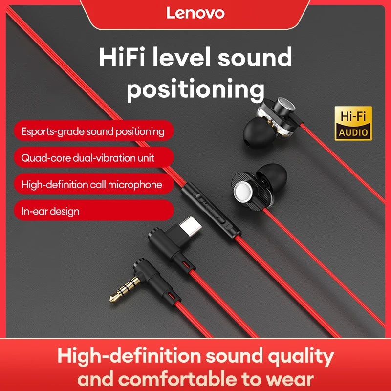 NEW Lenovo YF46 Wired Headphones In-Ear Gaming Earphones 3.5mm/Type-C Lightweight Earbuds With Mic For Mobile Phones Computers