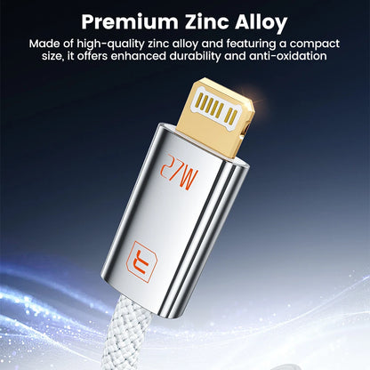 Toocki 27W USB C to Lightning Fast Charging Cable for iPhone 14 13 12 Pro Max Xs 2.4A USB A to iP Zinc Alloy Data Cable for iPad