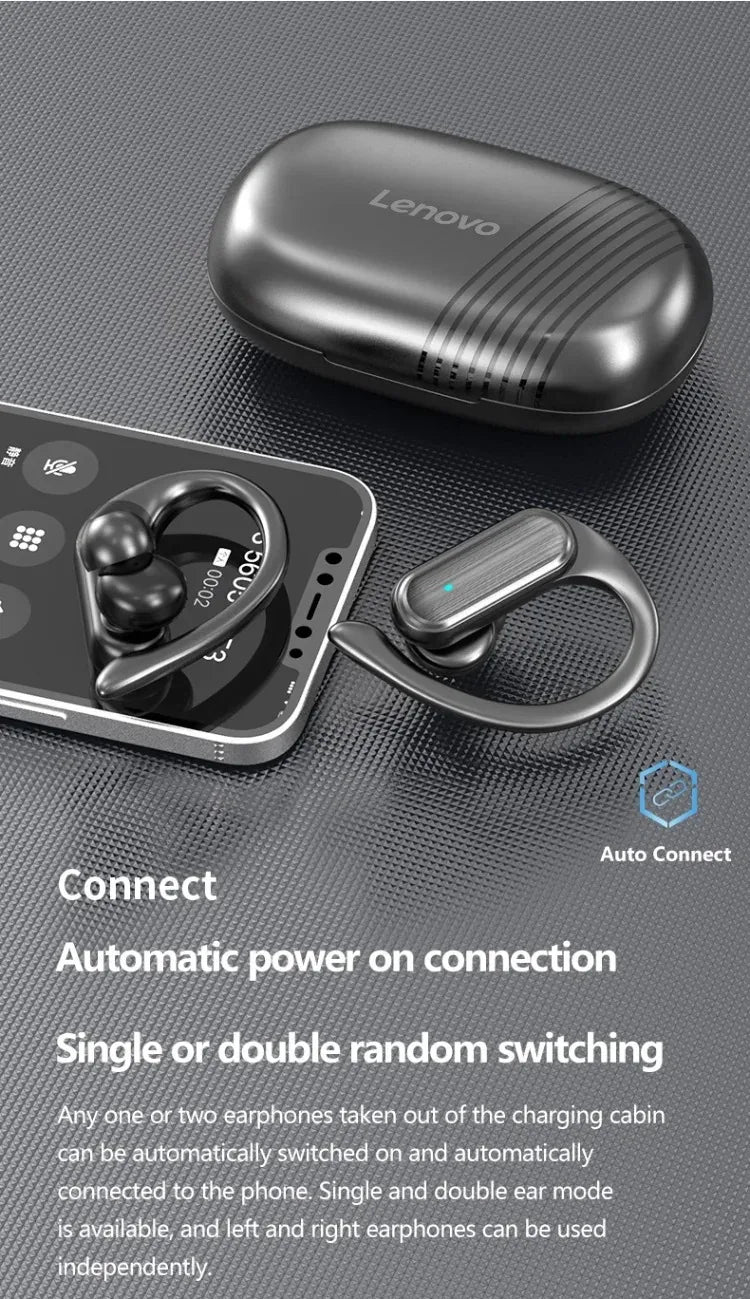 Original Lenovo A520 Open-Ear True Wireless Earbuds Ear-clip Design Hook Earphone Open Audio TWS Sport Headset LED Power Display