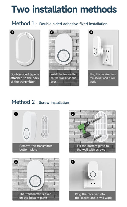 Newest Household High Volume Self Powered Wireless Doorbell US/EU/UK Plug Battery Free 60 Songs Waterproof Kinetic Door Bell