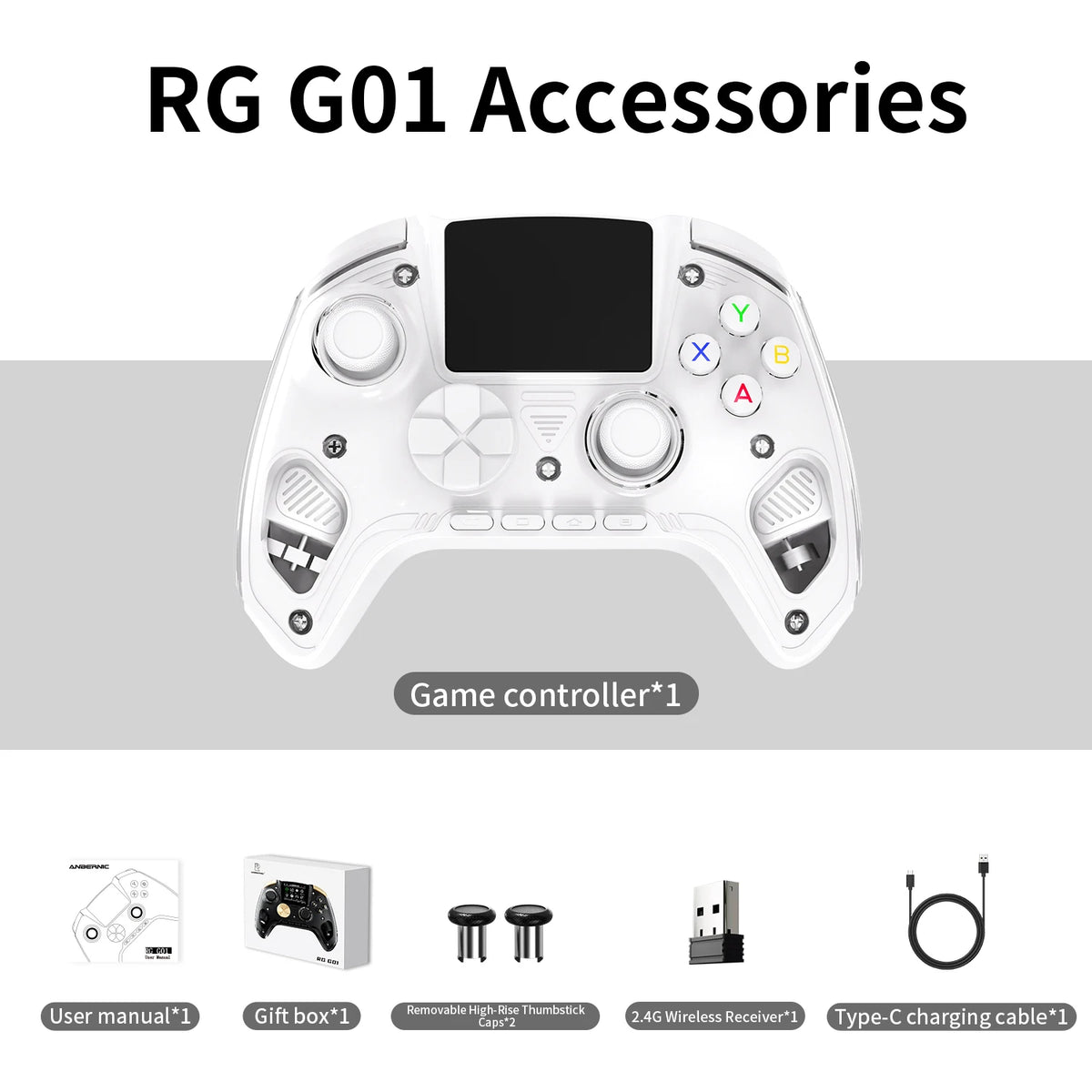 Anbernic RG G01 / RG P01 Retro Games Controller Hall Effect Triggers XBOX Gamepad for PC Android IOS Steam Linux Supports Bluetooth 5.3/Wired/2.4G Wireless