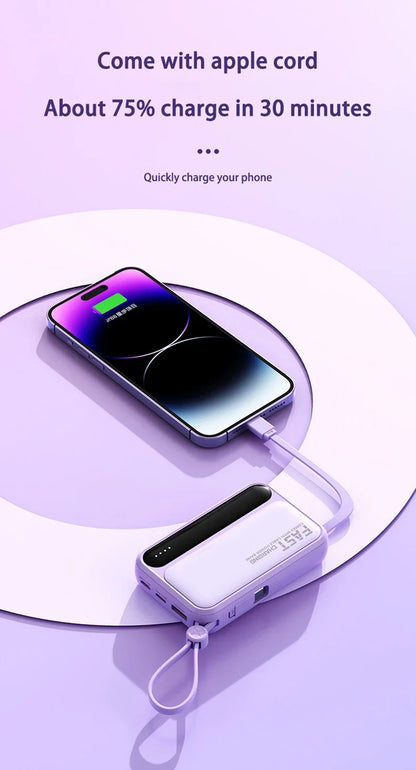 Lenovo CCC Mini Power Bank 500000mAh 4 Built in Cables Fast Charging Large Capacity Portable External Battery For iPhone Xiaomi