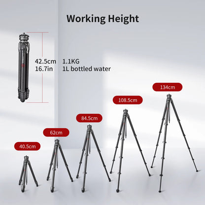 COMAN Zero F38 Carbon Fiber Tripod with Quick Release 360° Panoramic Ball Head for Nikon Canon DSLR Camera Travel Size
