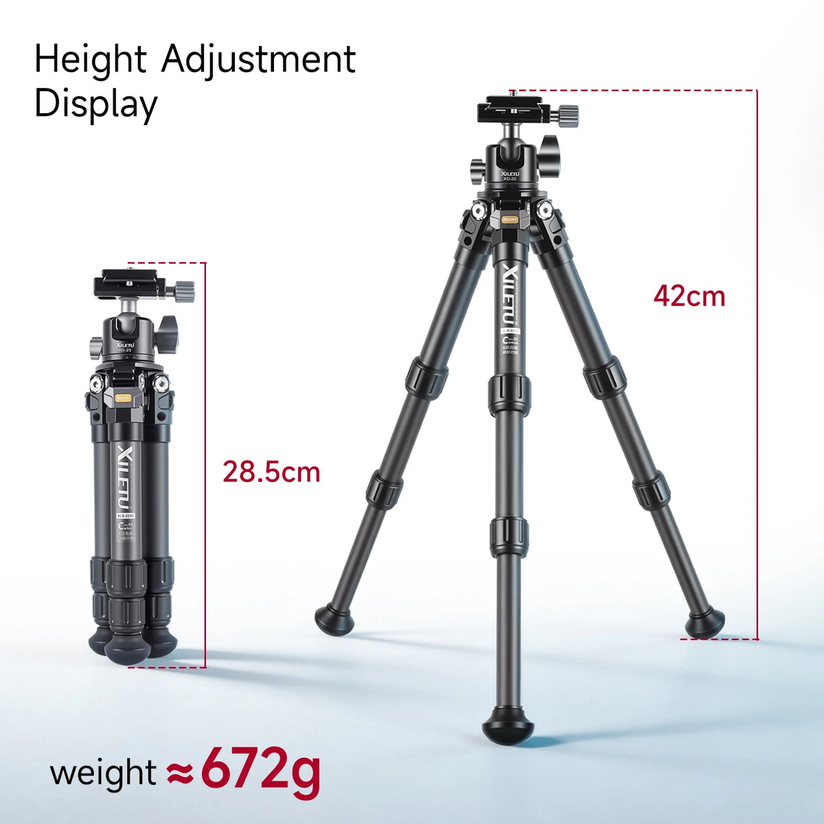 XILETU Lightweight Stable Carbon Fiber Tripod w 360° Rotation Detachable Ball Head Mini Tabletop Stand For Digital Cameras DSLRS