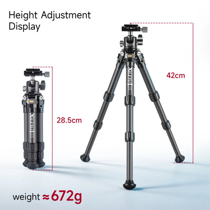 XILETU Lightweight Stable Carbon Fiber Tripod w 360° Rotation Detachable Ball Head Mini Tabletop Stand For Digital Cameras DSLRS