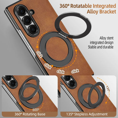 Magnetic Plain PU Leather Flip Phone Case With 360° Rotatable Ring Kickstand Holder for Samsung For Galaxy Z Fold 8 Ultra 7/6