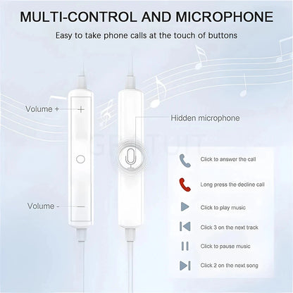 In-Ear Wired Earphones For Apple iPad iPhone 15 11 12 13 14 16 17 Pro Max TypeC Headphones Laptops Tablet 3.5mm Earphones