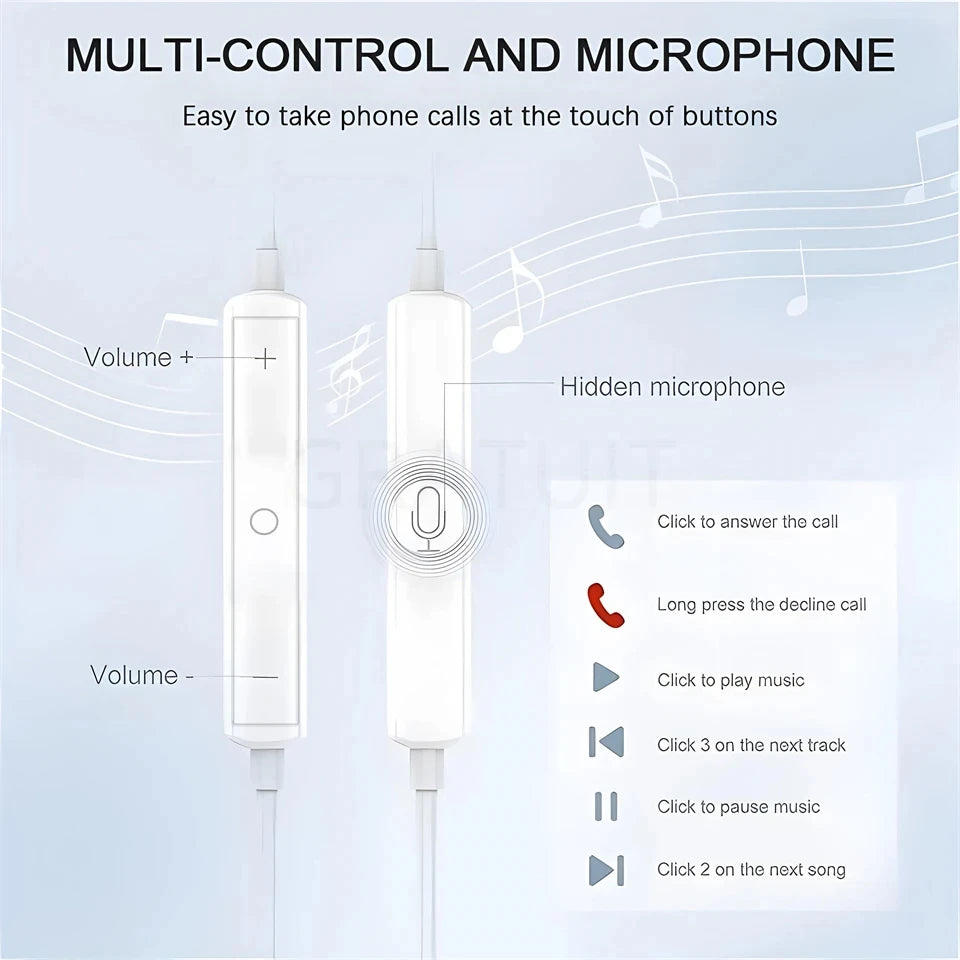 In-Ear Wired Earphones For Apple iPad iPhone 15 11 12 13 14 16 17 Pro Max TypeC Headphones Laptops Tablet 3.5mm Earphones