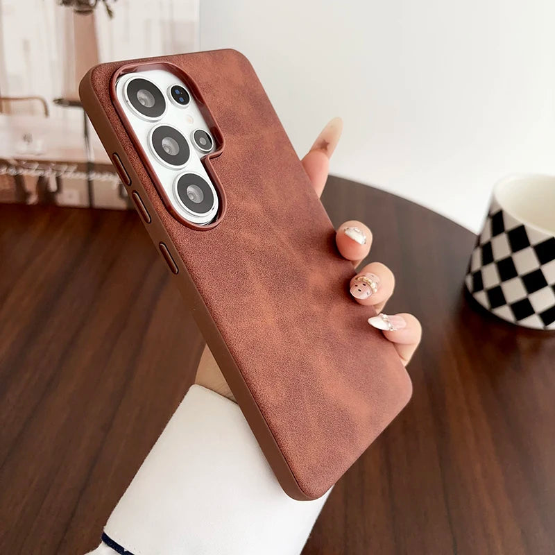 Vintage Suede Leather Phone Case For Samsung Galaxy S26 S25 S24 S23 S22 Ultra Shockproof Matte Retro Texture Protective Cover