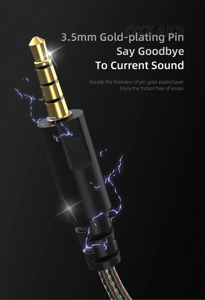 QKZ AK3 FiLe Wired Earphone with Microphone HiFi Music Monitor Bass Headphones Noise Cancelling Headset For Sport Gaming Earbuds