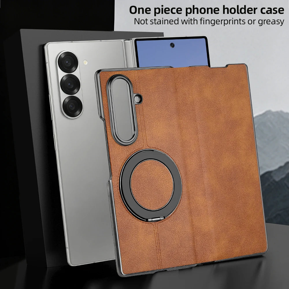 Magnetic Plain PU Leather Flip Phone Case With 360° Rotatable Ring Kickstand Holder for Samsung For Galaxy Z Fold 8 Ultra 7/6