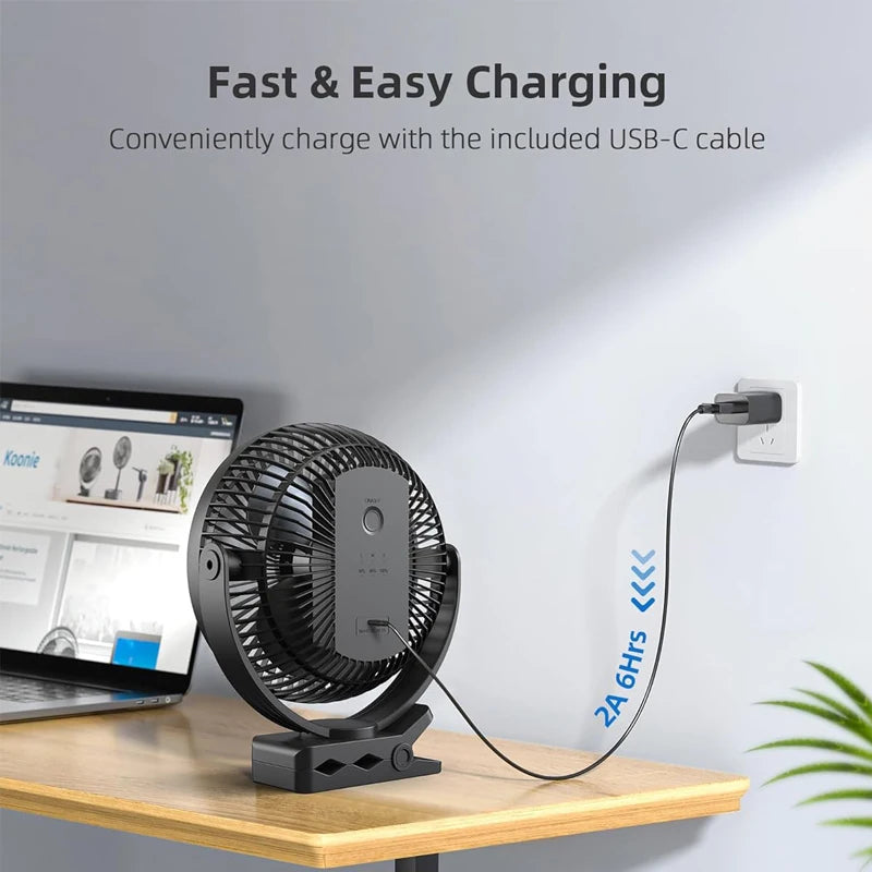 OPOLAR Rechargeable 8inch Clip Fan Strong Silent Wind Mini USB Fan Sturdy Clamp for Baby Stroller Camping Home Outdoor 10,000mAh