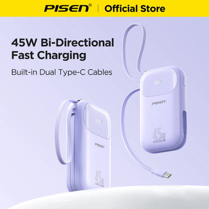 PISEN 45W Fast Charging Power Bank Built-in Dual USB-C Cable 10000mAh/ 20000mAh Mini Portable Powerbank For iPhone 17 Xiaomi