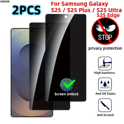 2Pcs Privacy Screen Protector For Samsung Galaxy S26 S24 S25 Plus S25 Ultra  S25 Edge Fingerprint Unlock Anti-spy Tempered Glass