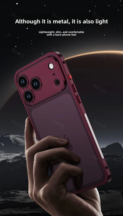 Luxury Metal Alloy Lens Protector Frame Phone Case For iPhone 18 17 16 15 14 13 Pro Max Plus Heat Dissipation Shockproof Cover