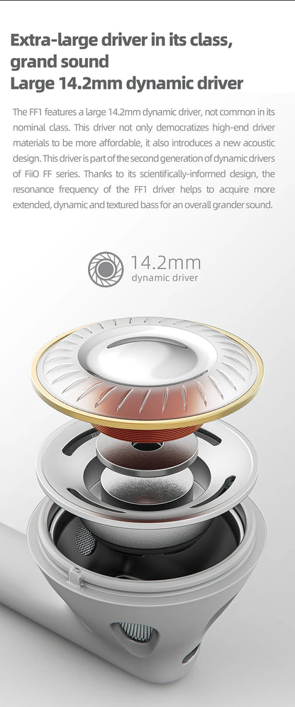 FiiO FF1 3.5mm HIFI Music Wired Bass Earbud 14.2mm Dynamic HD Microphone Earphone for Gaming Meeting Video