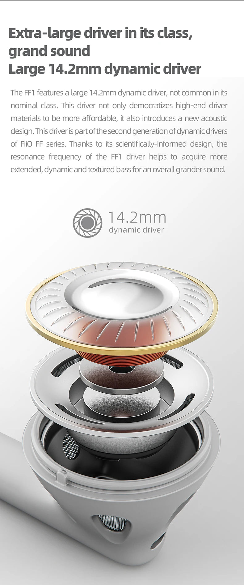 FiiO FF1 3.5mm HIFI Music Wired Bass Earbud 14.2mm Dynamic HD Microphone Earphone for Gaming Meeting Video