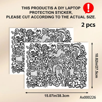 2Pcs Black White Doodle Laptop Skin, Waterproof Vinyl Graffiti Laptop Decal Art Stickers for MacBook HP Dell Universal Laptop