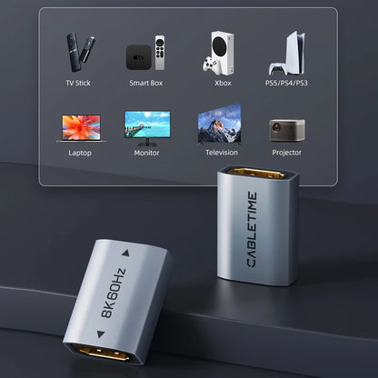 CABLETIME 8K HDMI 2.1 Extender Female To Female Converter Extension Adapter for Laptop PC TV PS3 PS4 Monitor Extension Adapter