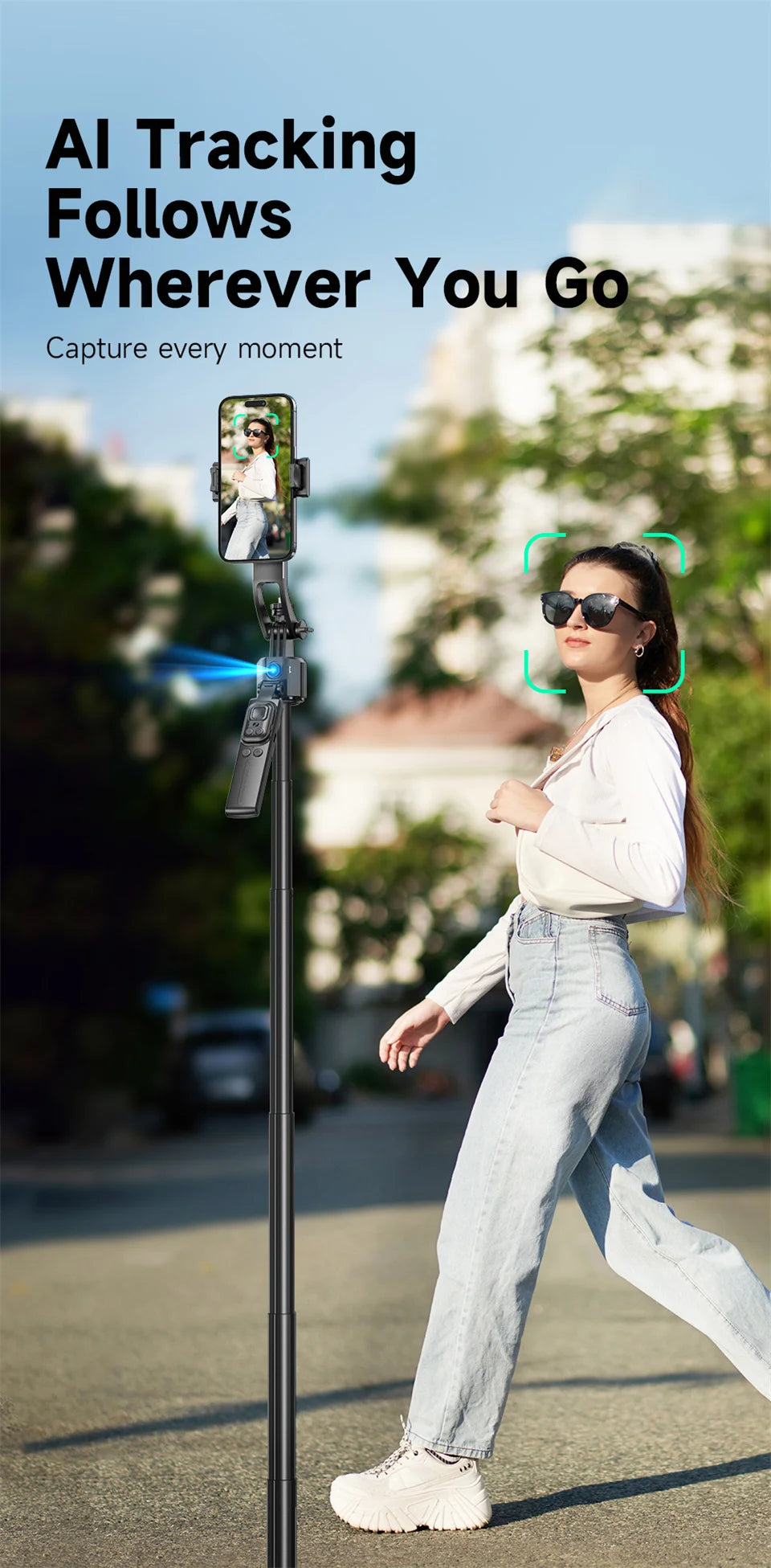MEUYAG 1.62m AI Follow-Up Selfie Stick Fully Automatic With Bluetooth Remote Intelligent Anti Shake Pan Tilt Handheld Gimbal