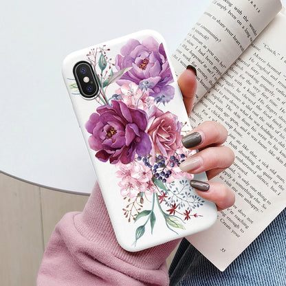 Flowers Funda For Phone Case iPhone X XS MAX XR Capa Soft Silicone Cute Cat Bear Back Cover For iPhone XR Bumper Women Anti-Fall