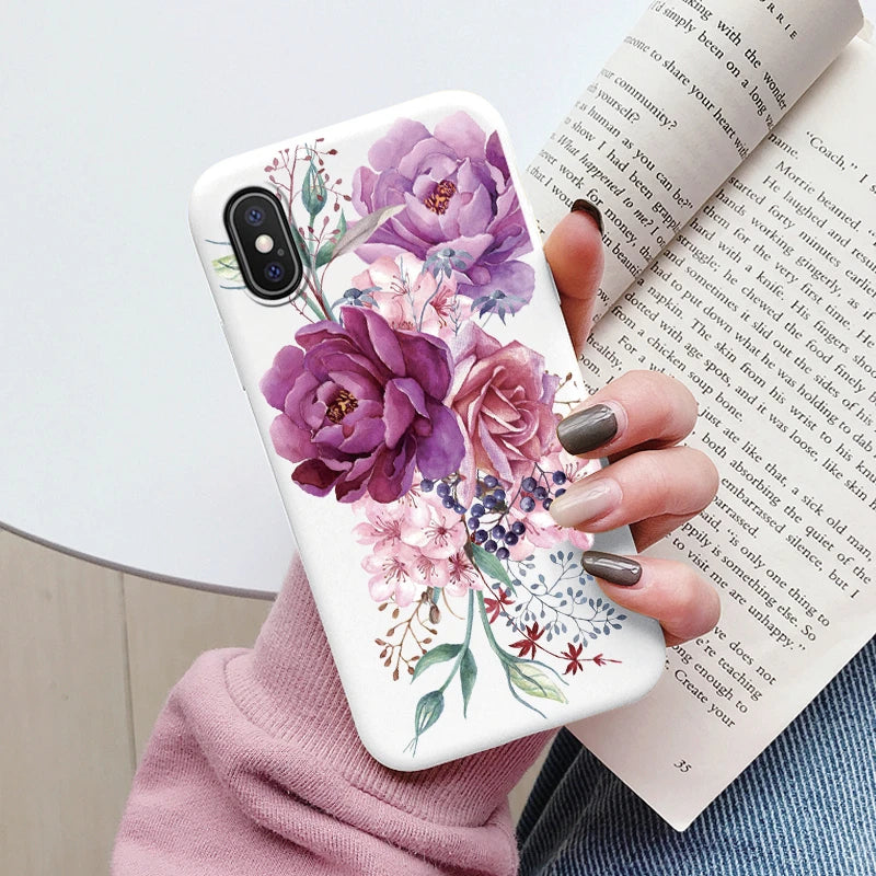 Flowers Funda For Phone Case iPhone X XS MAX XR Capa Soft Silicone Cute Cat Bear Back Cover For iPhone XR Bumper Women Anti-Fall