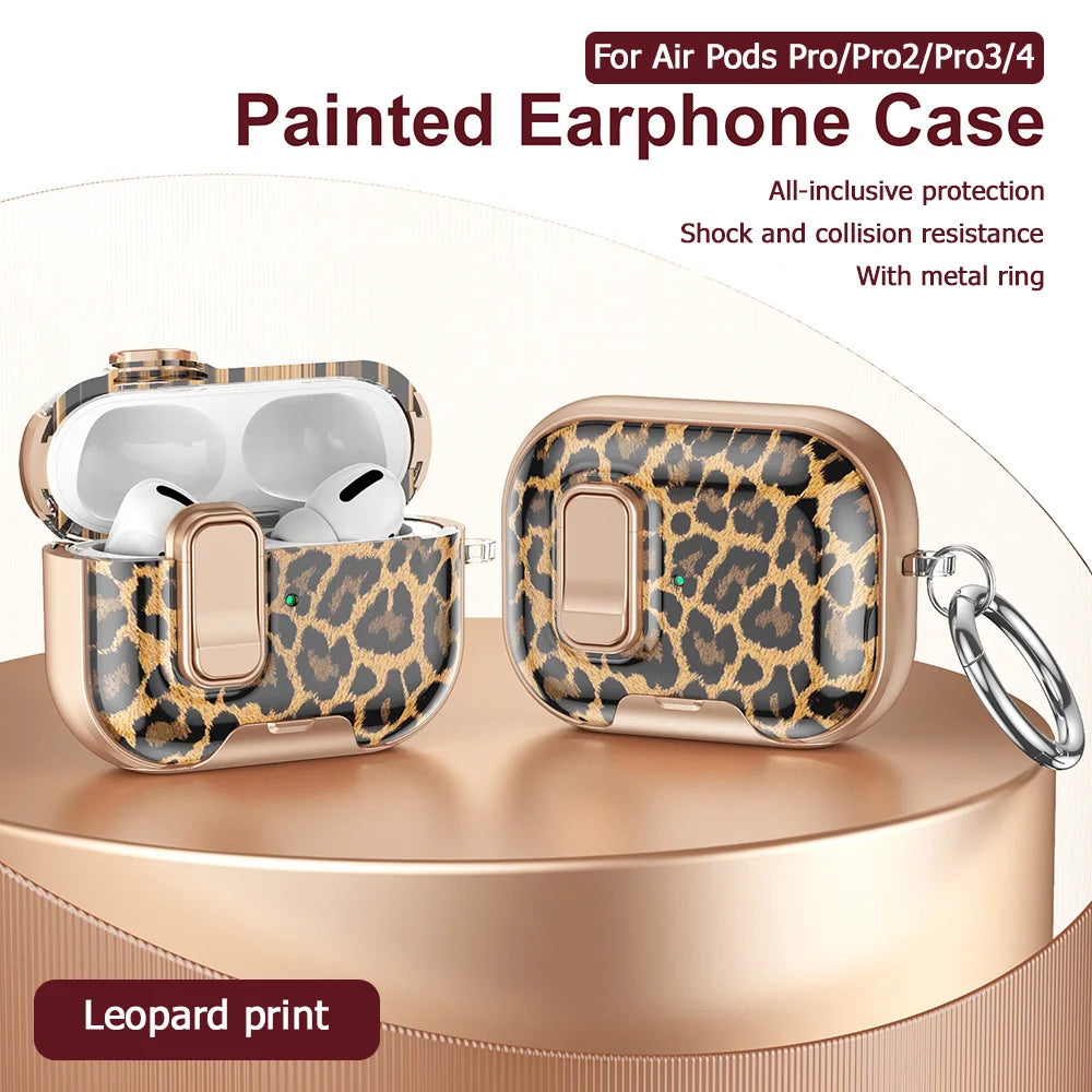 Transparent Crystal Wireless Bluetooth Earphone Case for Airpods Pro 2 3 2nd Leopard TPU Switch Lock Cover for Airpods 4 Sleeve