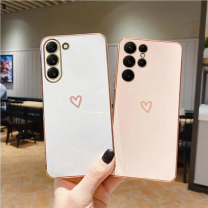 S 24 Love Heart Plating Phone Phone Case On For Samsung Galaxy S24 Plus S24 Ultra S24+ S24Plus S24Ultra 5G Luxury Back Cover