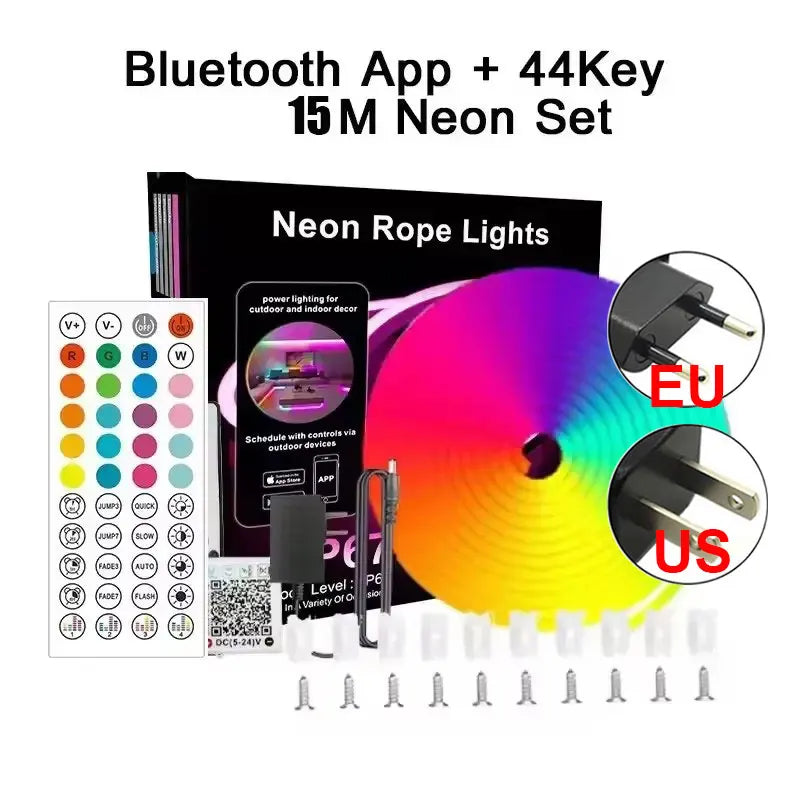 24V Neon Rgb Led Strip Light Remote Control Waterproof Outdoor 5M 10M 15M 20 Meter 30M Led Flexible Neon Rope Ribbon Tape Band