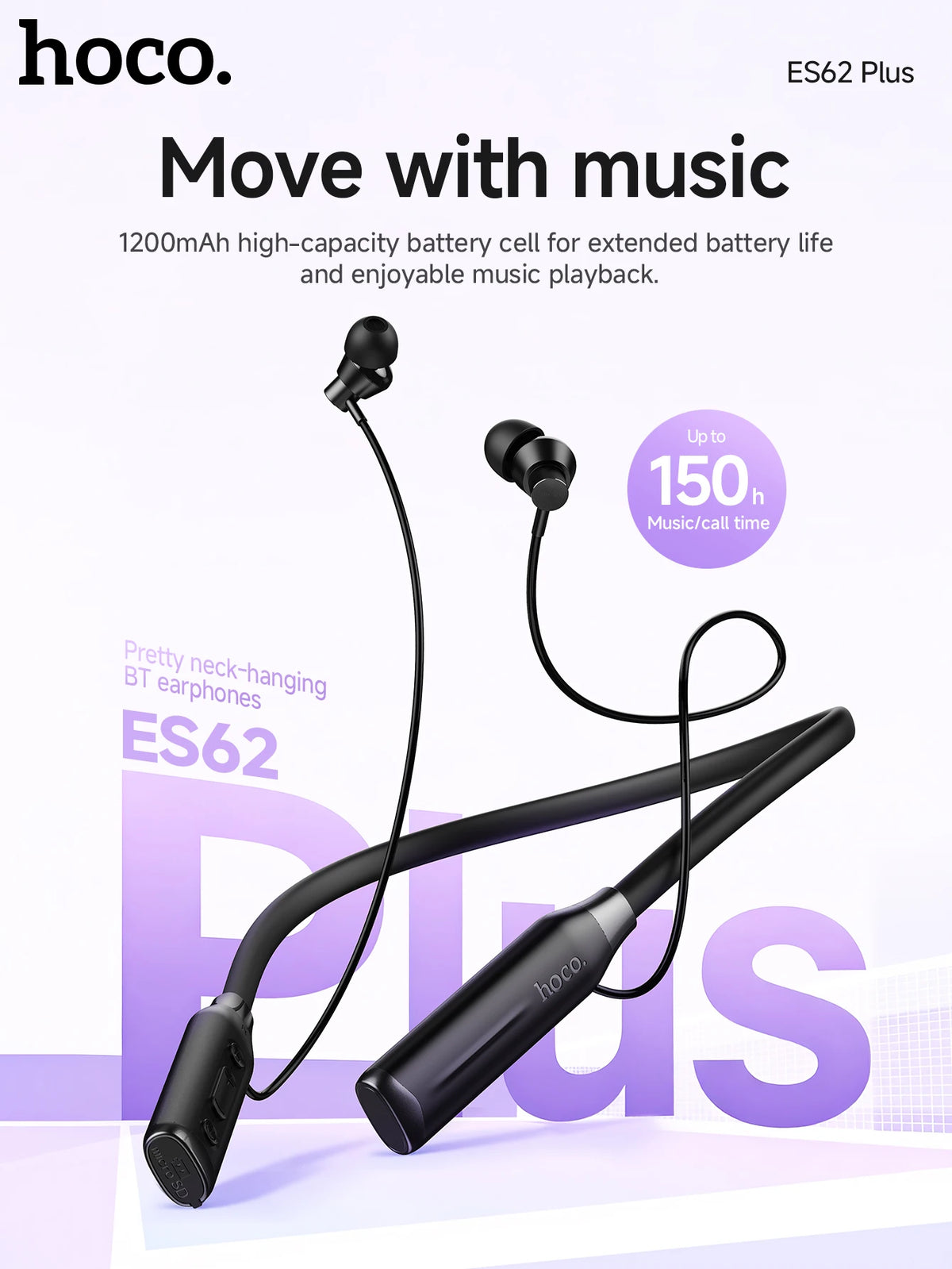 HOCO ES62 Plus Neck Band Bluetooth Earphones Wireless Headsets 150 Hours Use Sports Running Hifi Sounds Support TF Card Playback