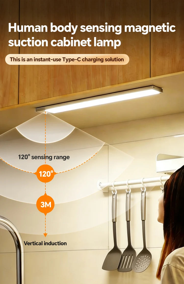 USB Rechargeable Motion Sensor LED Light, Black & White Available - Under Cabinet Lighting for Kitchen Home Indoor  LED Lighting