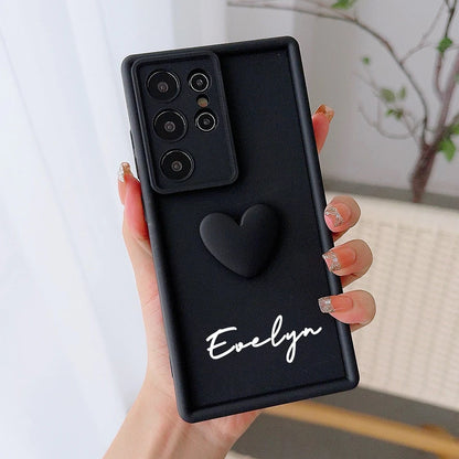 Customized Text 3D Love Heart Case For Samsung Galaxy S20 S21 S22 S23 S24 S25 S26 FE Plus Ultra 5G Luxury Soft Cover
