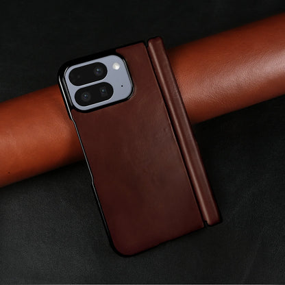 Luxury Genuine Leather Case for Google Pixel 11 Pro Fold 10Pro Fold Oil Wax Central Axis Pattern Phone Back Cases Without Front