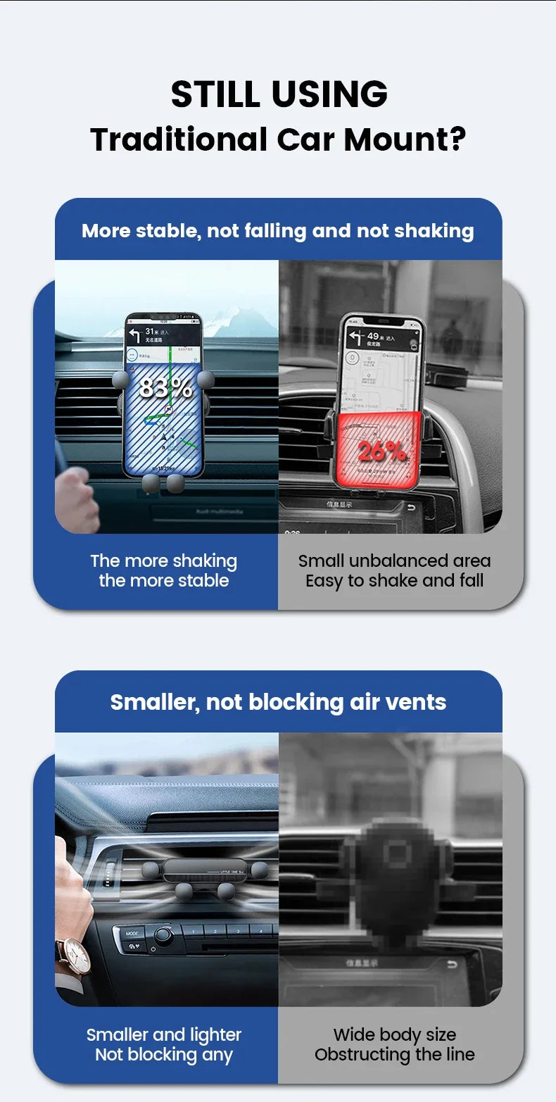 Gravity Car Phone Holder Air Vent Mount Cell Phone Holder in Car Mobile Support For iPhone16 15 14 13 12 Xiaomi GPS Stand