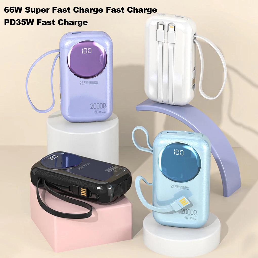 CCC Certified 20000mAh Mini Power Bank, 22.5W PD Fast Charging Built-in Cable, Portable Charger for iPhone Samsung Airplane Safe