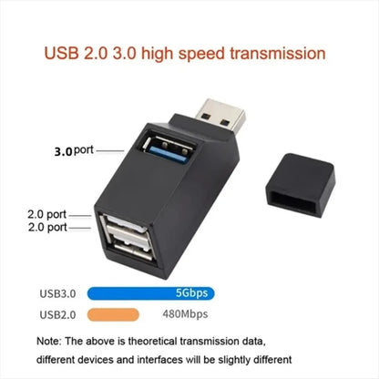 USB 3.0 Hub Adapter 3-Port High Speed Extender - Multi-Function Splitter  Adapter for PC/Laptop/Mouse with USB 2.0 Compatibility