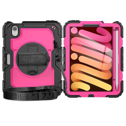 Case for iPad Mini 7 (A17 Pro)2024/ Mini 6 8.3'' with Screen Protector Pencil Holder [360 Rotating Hand Strap] &Stand Shockproof