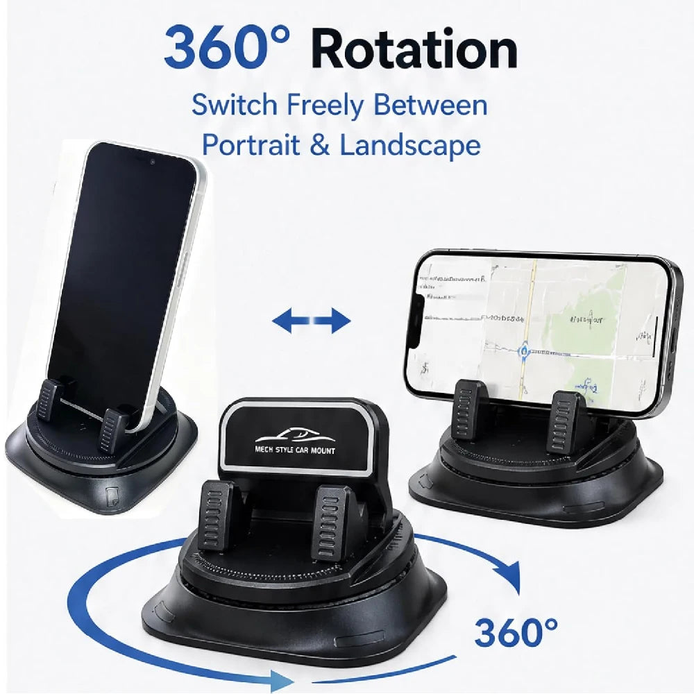 One-Hand Operated Dash Phone Clip, Shockproof 360° Rotatable Holder for Car, Perfect Angle Adjustable for Landscape & Portrait