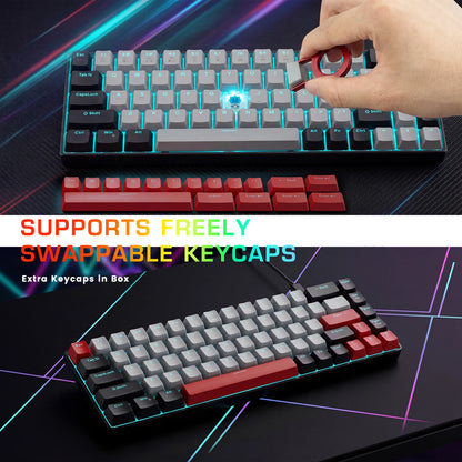 FocusOnPC MK-BOX Portable 60% Mechanical Gaming Keyboard, 68 Keys Compact Wired Keyboard with LED Backlight for Gaming & Office, Compatible with PC, Laptop & Mac, Free Random Mouse Pad Included