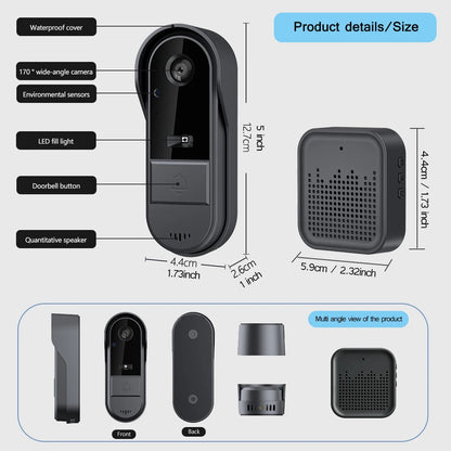 XBIBI Tuya WiFi doorbell, Smart Video Doorbell Camera, 2-way Intercom, Night Vision, microSD/cloud, waterproof, long standby, Wireless Security Camera, Rechargeable Battery