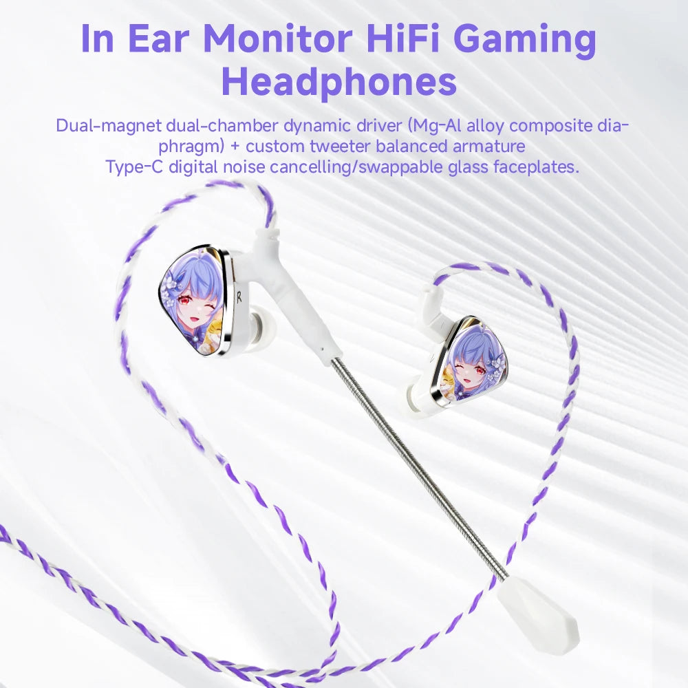 CVJ JEMINE Gaming Earphones 1DD+1BA Hybrid Driver Wired Earbuds Detachable Faceplate HiFi In-Ear Monitor Gaming Music Dual Style