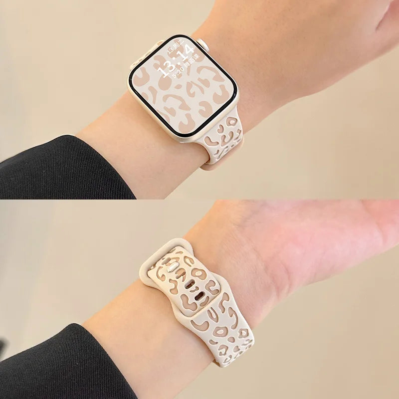 Engraved Strap For Apple Watch Band ultra 49mm 41mm-44-42mm 46mm Sport Silicone Leopard bracelet iWatch Series 11 10 9 8 7 se 6