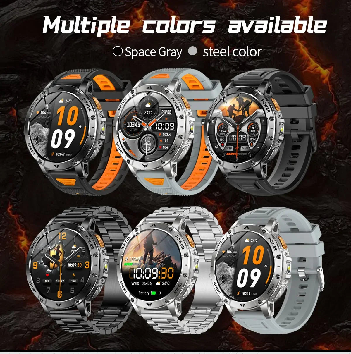 Ultra Large 1400mAh Battery Sport Smartwatch 1.7” Heart Rate Tactical Strong Flashlight 5ATM Waterproof Call Smart Watch For Men