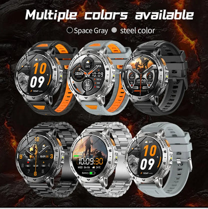 Ultra Large 1400mAh Battery Sport Smartwatch 1.7” Heart Rate Tactical Strong Flashlight 5ATM Waterproof Call Smart Watch For Men