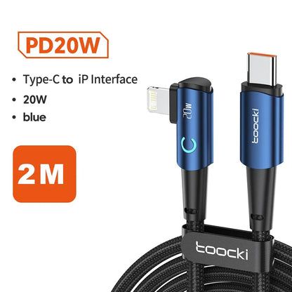 Toocki 20W PD 3.0 USB C Cable for iPhone 15 14 13 12 Pro Max Fast Charging Charger for MacBook iPad Pro Max Lightning Wire Cord