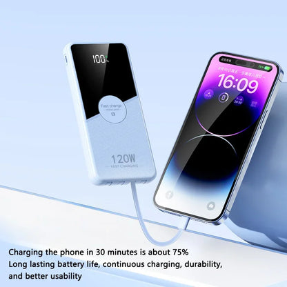 PowerBank 200000mAh Large Capacity with 4 Cables Fast Charging Portable Battery Charger for IPhone16 15 14 Samsung Xiaomi