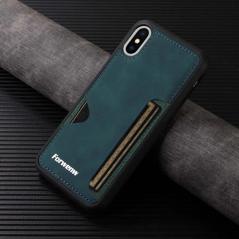 Retro Card Holder Phone Case for iPhone 18 17 16 15 14 13 12 11 Pro Max 17E Air XS XR SE 7 8 Plus Busines Wallet Leather Cover